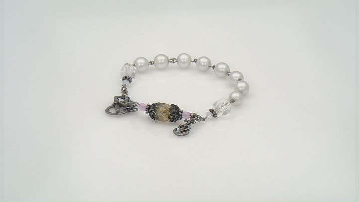 Pearl Simulant Silver Tone Rosary Bracelet Video Thumbnail