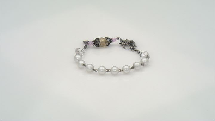Pearl Simulant Silver Tone Rosary Bracelet Video Thumbnail