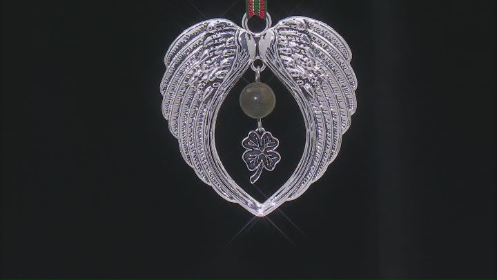 Connemara Marble Silver Tone Angel Wing With Shamrock Ornament Video Thumbnail