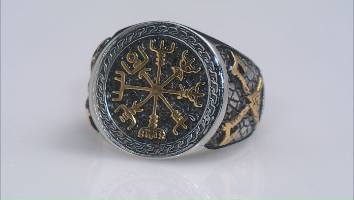 Two-Tone Stainless Steel Celtic Design Mens Ring Video Thumbnail