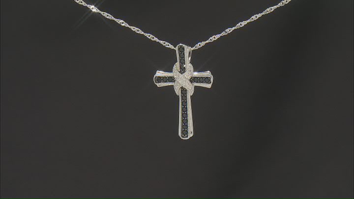 Black Spinel Rhodium Over Sterling Silver Cross Pendant With Chain 0.73ctw Video Thumbnail
