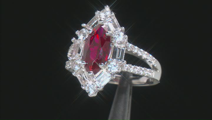Red Lab Created Ruby Rhodium Over Silver Ring 3.11ctw Video Thumbnail