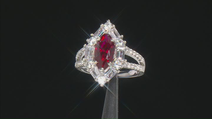 Red Lab Created Ruby Rhodium Over Silver Ring 3.11ctw Video Thumbnail