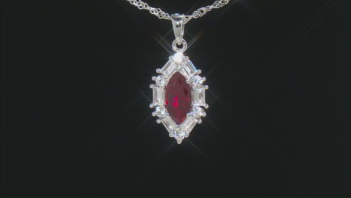 Lab Created Ruby Rhodium Over Silver Pendant With Chain 2.90ctw Video Thumbnail