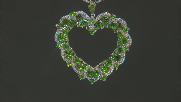 Green Chrome Diopside Rhodium Over Sterling Silver Heart Pendant With Chain 4.36ctw Video Thumbnail