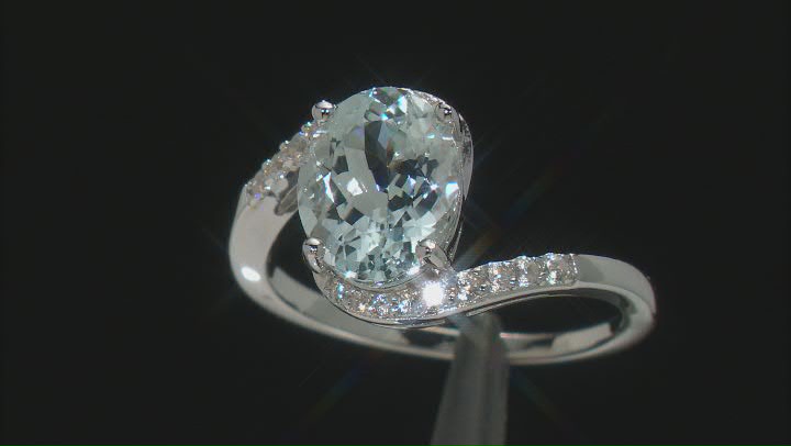Blue Aquamarine Rhodium Over Sterling Silver Bypass Ring 2.21ctw Video Thumbnail