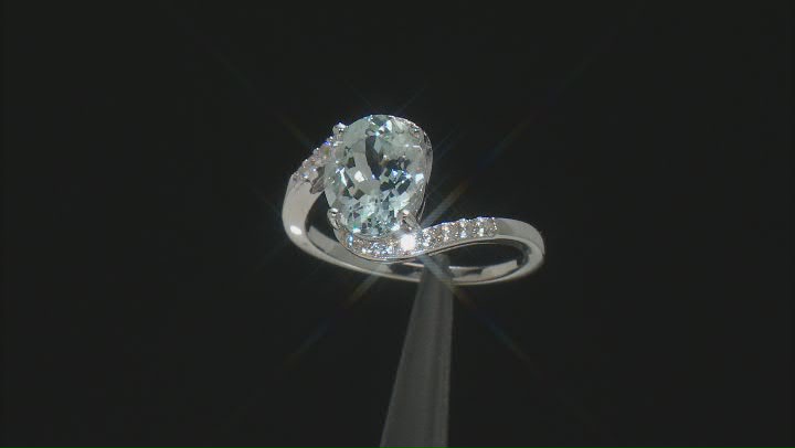 Blue Aquamarine Rhodium Over Sterling Silver Bypass Ring 2.21ctw Video Thumbnail