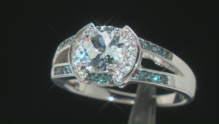 Blue Aquamarine Rhodium Over Sterling Silver Ring 1.13ctw Video Thumbnail