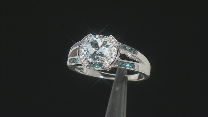 Blue Aquamarine Rhodium Over Sterling Silver Ring 1.13ctw Video Thumbnail
