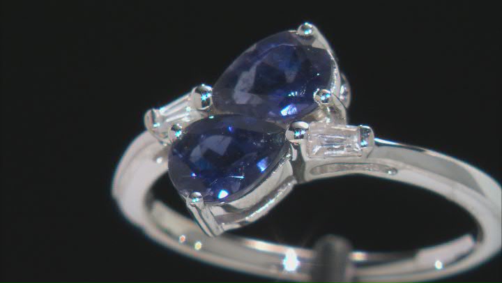 Blue Iolite Rhodium Over Sterling Silver Bypass Ring 1.16ctw Video Thumbnail