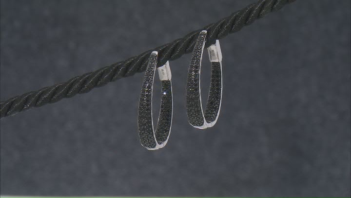 Black Spinel Rhodium Over Sterling Silver Pave Hoop Earrings 1.52ctw Video Thumbnail