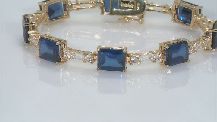 Blue Lab Created Sapphire 18k Yellow Gold Over Sterling Silver Bracelet 31.96ctw Video Thumbnail