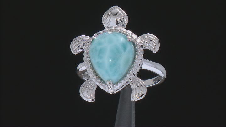 Larimar Rhodium Over Sterling Silver Sea Turtle Ring Video Thumbnail