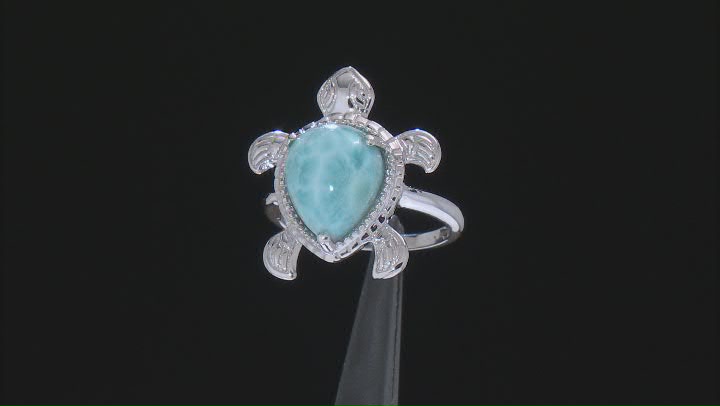Larimar Rhodium Over Sterling Silver Sea Turtle Ring Video Thumbnail