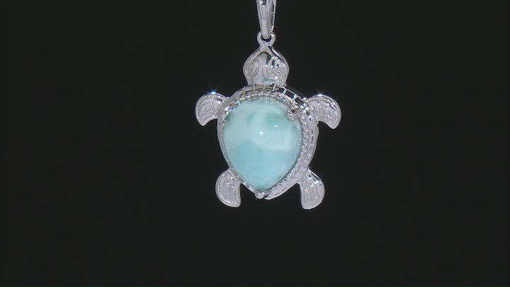 Larimar Rhodium Over Sterling Silver Sea Turtle Pendant With Chain Video Thumbnail