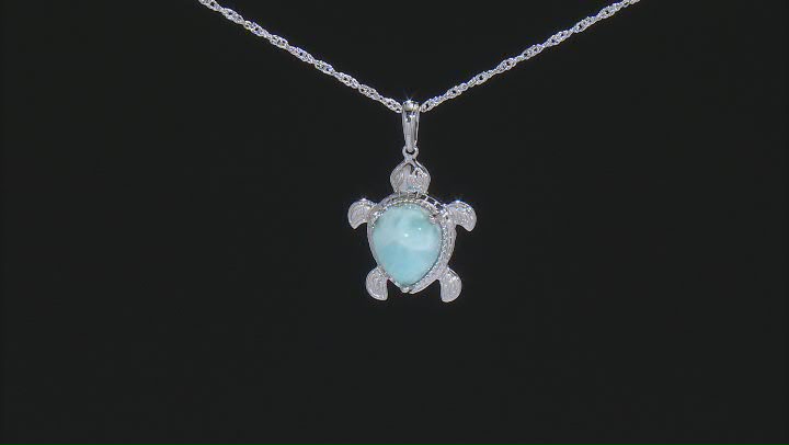 Larimar Rhodium Over Sterling Silver Sea Turtle Pendant With Chain Video Thumbnail
