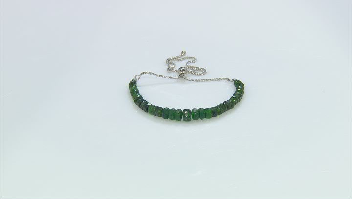 Green Diopside Rhodium Over Sterling Silver Beaded Bolo Bracelet Video Thumbnail