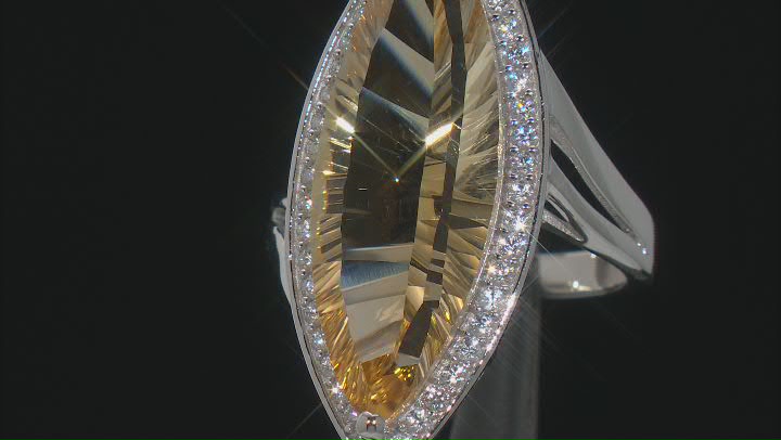 Yellow Citrine Rhodium Over Sterling Silver Ring 9.78ctw Video Thumbnail
