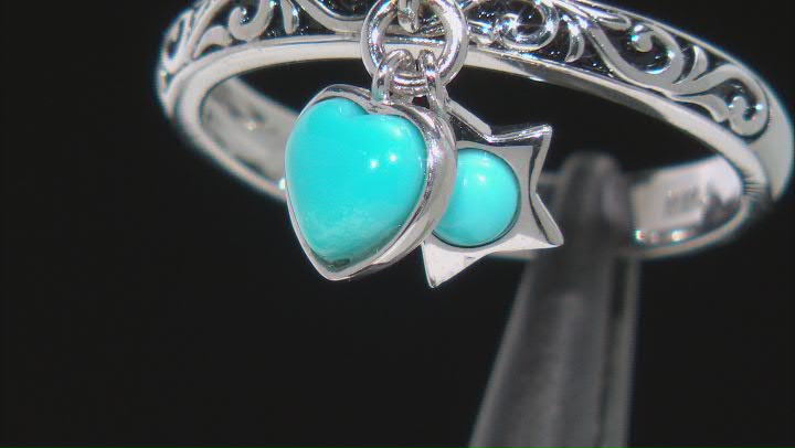 Sleeping Beauty Turquoise Rhodium Over Sterling Silver Celestial Charm Ring Video Thumbnail