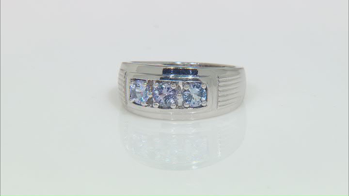 Blue Tanzanite Rhodium Over Sterling Silver Men's Ring 1.00ctw Video Thumbnail
