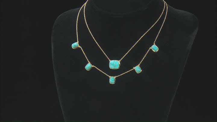 Blue Composite Turquoise 18k Yellow Gold Over Sterling Silver Layered Necklace Video Thumbnail