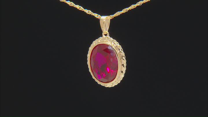 Red Lab Created Ruby 18k Yellow Gold Over Sterling Silver Ring, Earring And Pendant With Chain Set Video Thumbnail