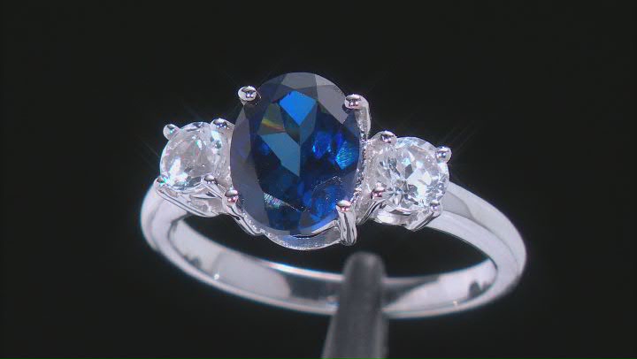 Blue Lab Created Sapphire Rhodium Over Sterling Silver Ring 2.50ctw Video Thumbnail