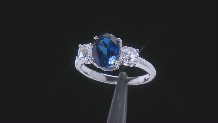 Blue Lab Created Sapphire Rhodium Over Sterling Silver Ring 2.50ctw Video Thumbnail
