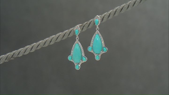 Blue Sleeping Beauty Turquoise Rhodium Over Sterling Silver Dangle Earrings .18ctw Video Thumbnail