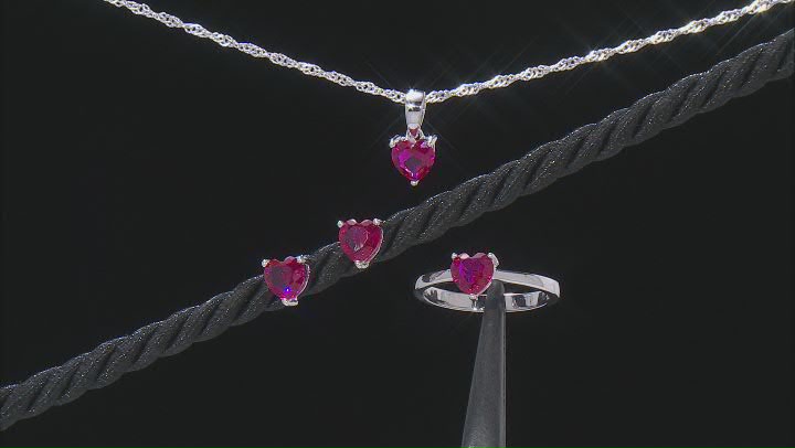 Red Lab Created Ruby Rhodium Over Sterling Silver Jewelry Set 3.60ctw Video Thumbnail