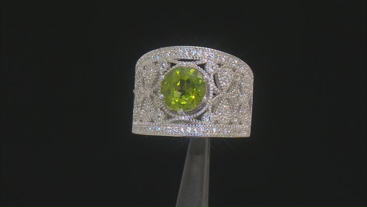 Green Peridot Rhodium Over Sterling Silver Ring 3.34ctw Video Thumbnail