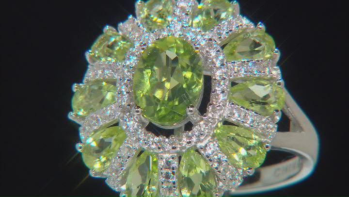 Green Peridot Rhodium Over Sterling Silver Ring 3.64ctw Video Thumbnail