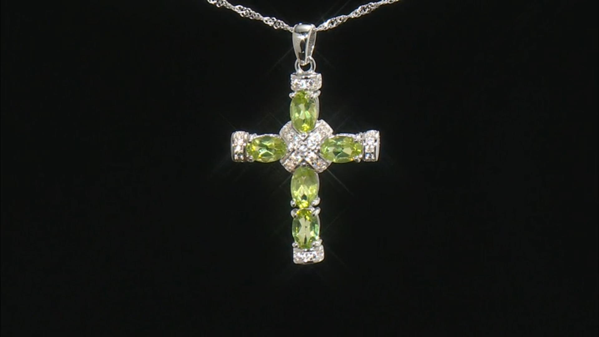 Green Peridot Rhodium Over Sterling Silver Cross Pendant With Chain 2.63ctw Video Thumbnail