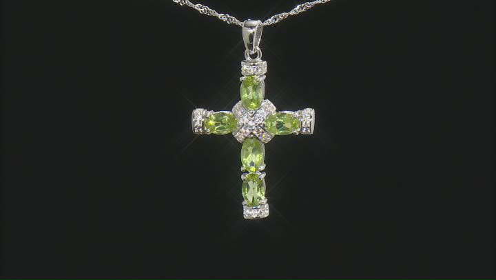 Green Peridot Rhodium Over Sterling Silver Cross Pendant With Chain 2.63ctw Video Thumbnail