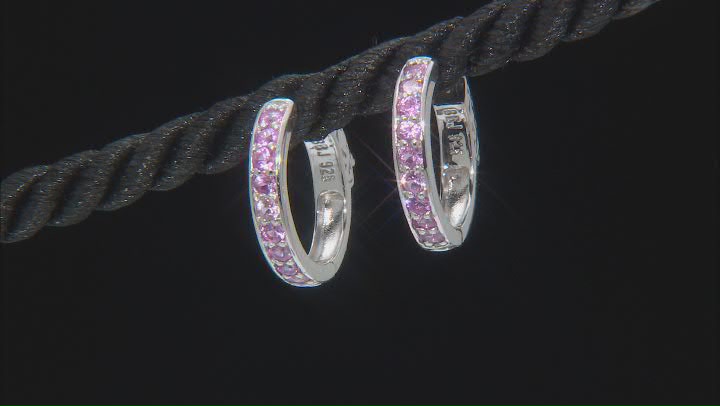 Pink Sapphire Rhodium Over Sterling Silver Hoop Earrings 0.61ctw Video Thumbnail