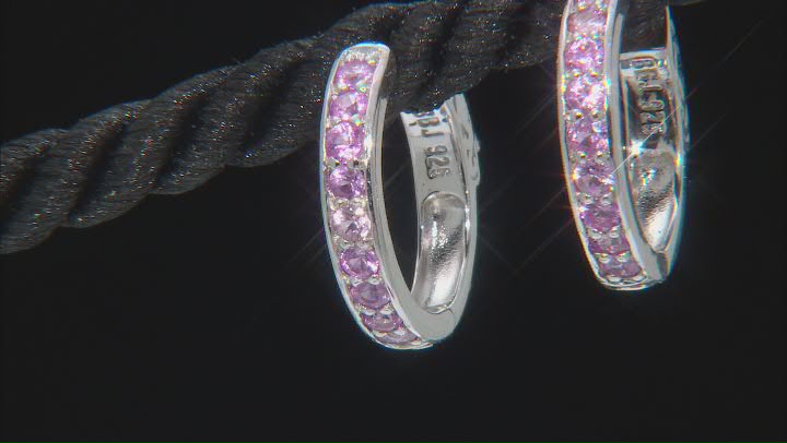 Pink Sapphire Rhodium Over Sterling Silver Hoop Earrings 0.61ctw Video Thumbnail