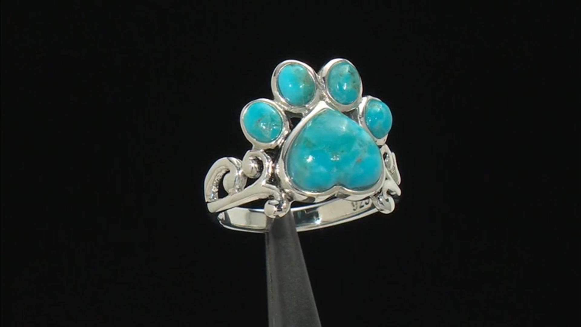 Blue Turquoise Rhodium Over Sterling Silver Paw Print Ring Video Thumbnail