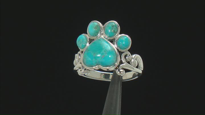 Blue Turquoise Rhodium Over Sterling Silver Paw Print Ring Video Thumbnail