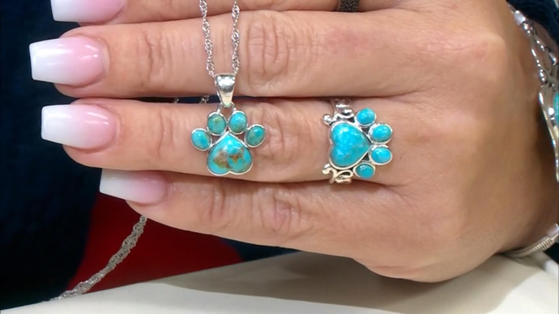 Blue Composite Turquoise Rhodium Over Sterling Silver Paw Print Pendant With Chain Video Thumbnail
