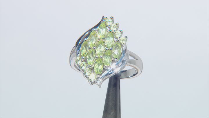 Green Peridot Rhodium Over Sterling Silver Ring 1.46ctw Video Thumbnail