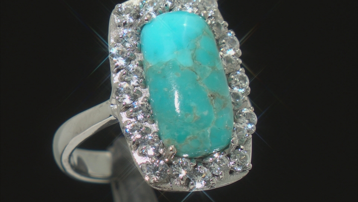Blue Turquoise Rhodium Over Sterling Silver Ring 1.32ctw Video Thumbnail