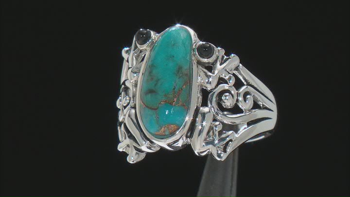 Blue Turquoise With Black Onyx Sterling Silver Frog Ring Video Thumbnail