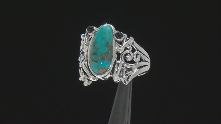 Blue Turquoise With Black Onyx Sterling Silver Frog Ring Video Thumbnail