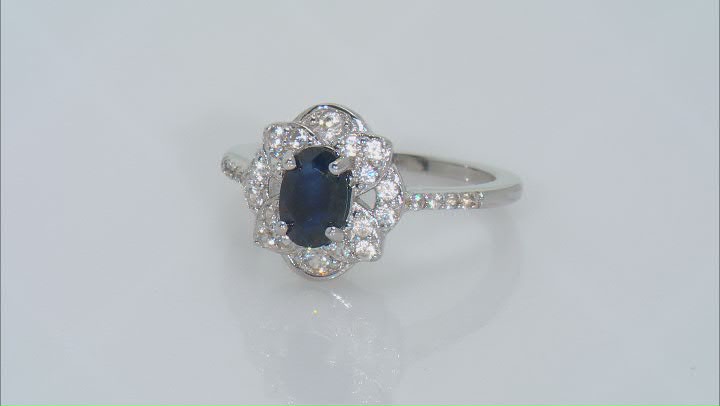Blue Sapphire Rhodium Over Sterling Silver Ring 1.32ctw Video Thumbnail