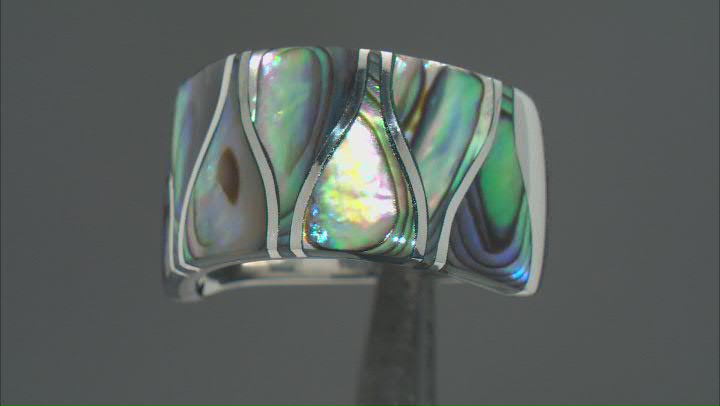 Multi-Color Abalone Shell Sterling Silver Band Ring Video Thumbnail