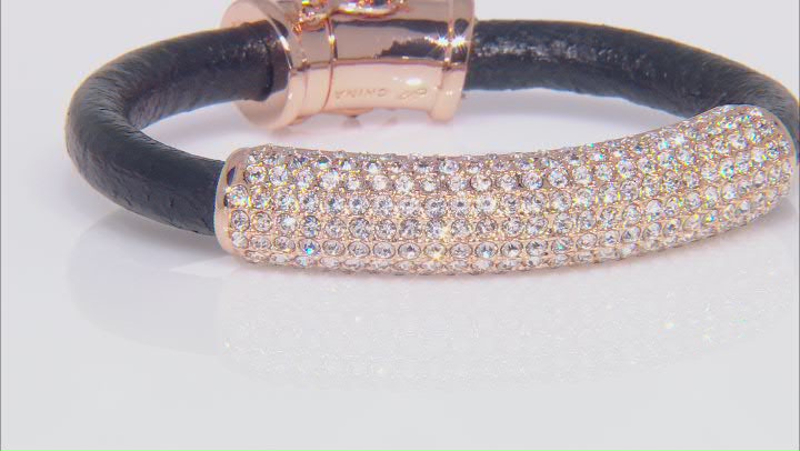 Rose Tone White Crystal Leather Bracelet