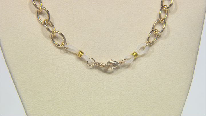 White Crystal Gold Tone Face Mask Chain Holder