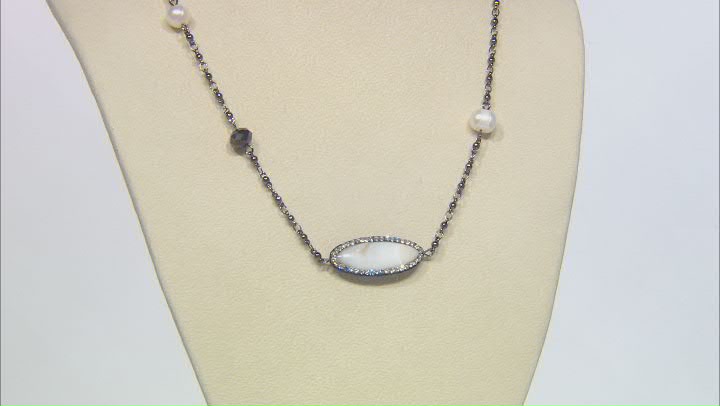 Gunmetal Tone Crystal and Mother-of-Pearl Face Mask Chain Holder