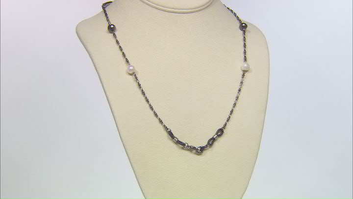 Gunmetal Tone Crystal and Mother-of-Pearl Face Mask Chain Holder Video Thumbnail