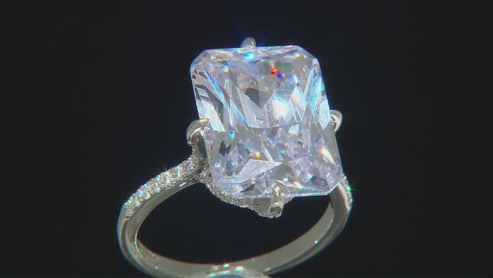 Silver Tone Radiant Cut, Rectangular Octagonal Cubic Zirconia Ring 19.90ctw Video Thumbnail